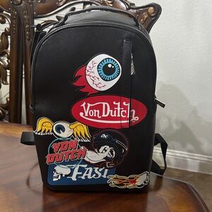 Von Dutch Black Backpack with Eye-Catching Graphics